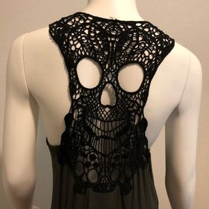 Green and Black Crochet Skull Tank